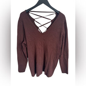 Addition Elle Strappy Criss Cross Back Ribbed Long Sleeve Stretchy Top Sz 3X